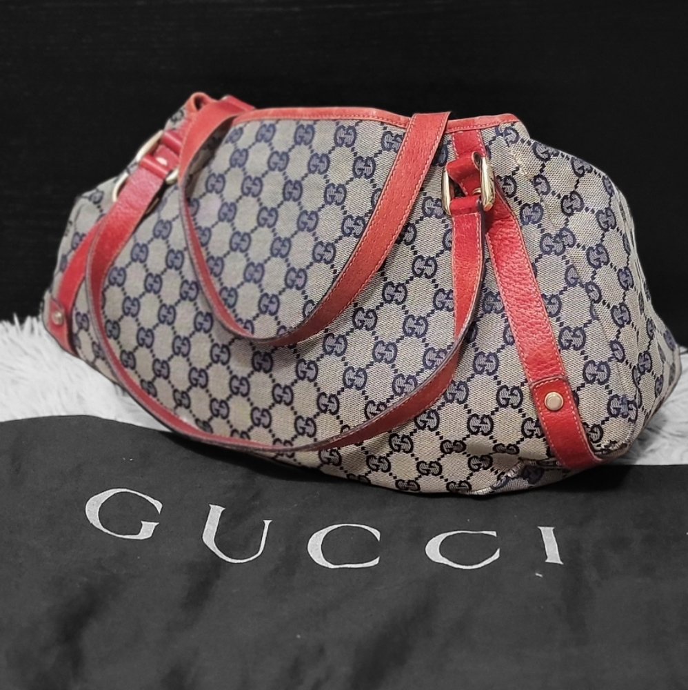 Gucci Abbey Tote Monogram Open Tote Hobo Style Shoulder Bag